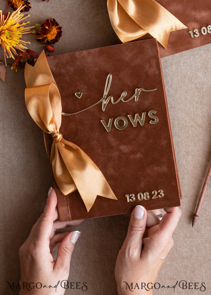 WEDDING VOWS Acrylic Clear Gold Terracotta Fall Bride and groom vow books, Burnt Orange wedding vow books set of two, Velvet rust personalized vow booklets, Golden Mirror his and her vow books, Acrylic Copper Gold custom wedding vow cases, bridal shower gift