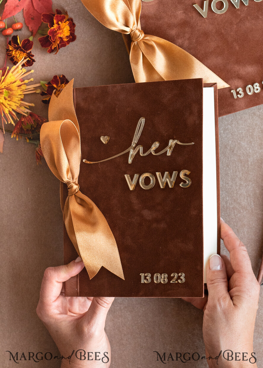 WEDDING VOWS Acrylic Clear Gold Terracotta Fall Bride and groom vow books, Burnt Orange wedding vow books set of two, Velvet rust personalized vow booklets, Golden Mirror his and her vow books, Acrylic Copper Gold custom wedding vow cases, bridal shower gift