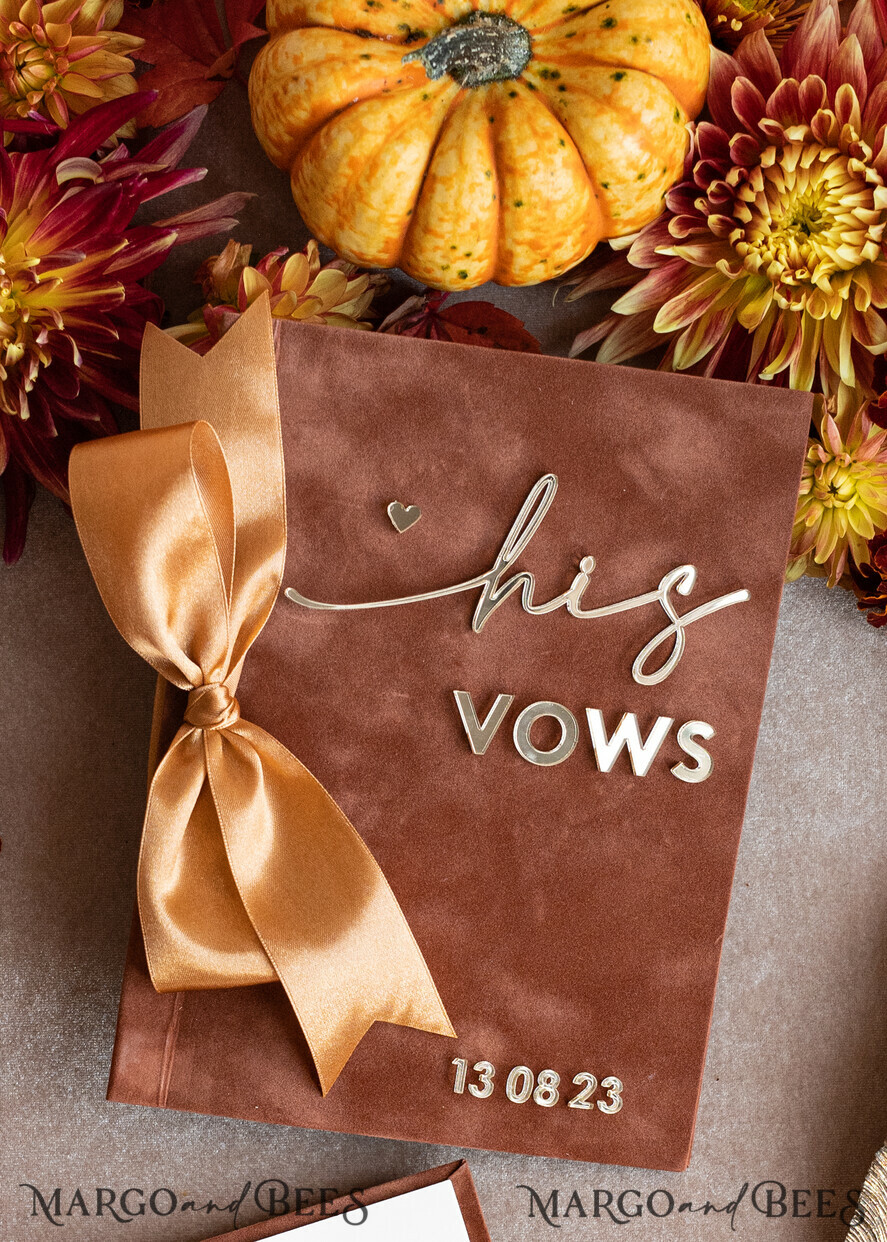 WEDDING VOWS Acrylic Clear Gold Terracotta Fall Bride and groom vow books, Burnt Orange wedding vow books set of two, Velvet rust personalized vow booklets, Golden Mirror his and her vow books, Acrylic Copper Gold custom wedding vow cases, bridal shower gift