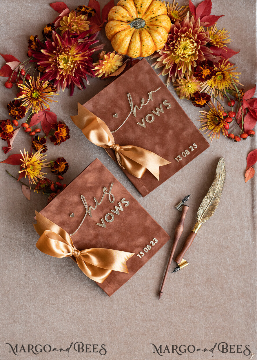 WEDDING VOWS Acrylic Clear Gold Terracotta Fall Bride and groom vow books, Burnt Orange wedding vow books set of two, Velvet rust personalized vow booklets, Golden Mirror his and her vow books, Acrylic Copper Gold custom wedding vow cases, bridal shower gift