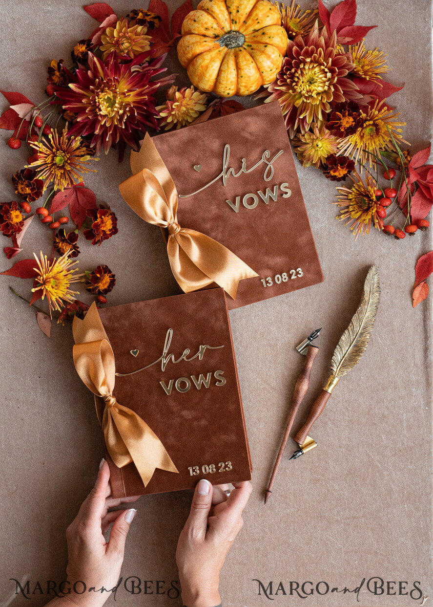WEDDING VOWS Acrylic Clear Gold Terracotta Fall Bride and groom vow books, Burnt Orange wedding vow books set of two, Velvet rust personalized vow booklets, Golden Mirror his and her vow books, Acrylic Copper Gold custom wedding vow cases, bridal shower gift