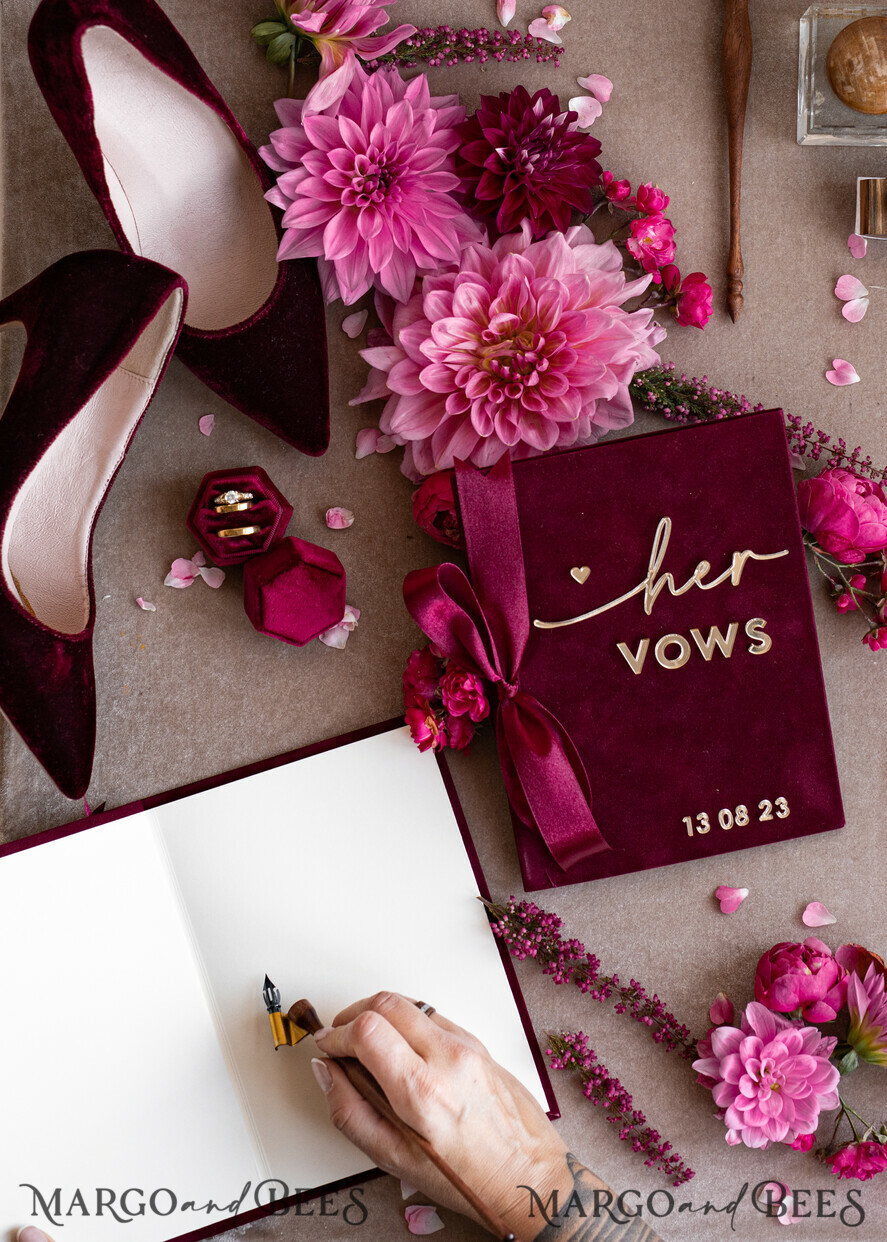 WEDDING VOWS Acrylic Clear Gold Maroon Bride and Black groom vow books, Burgundy wedding vow books set of two, Velvet Marsala personalized vow booklets, Golden Mirror his and her vow books, Acrylic Velvet Gold custom wedding vow cases, bridal shower gift