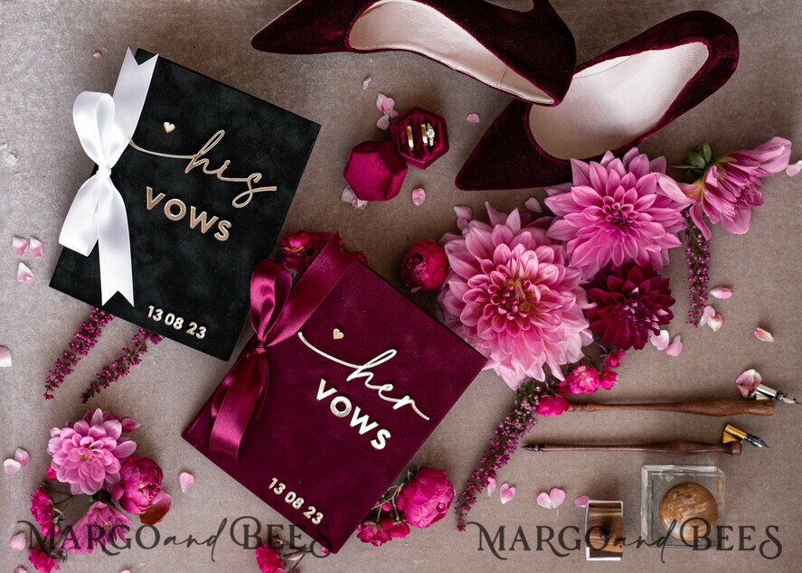 WEDDING VOWS Acrylic Clear Gold Maroon Bride and Black groom vow books, Burgundy wedding vow books set of two, Velvet Marsala personalized vow booklets, Golden Mirror his and her vow books, Acrylic Velvet Gold custom wedding vow cases, bridal shower gift