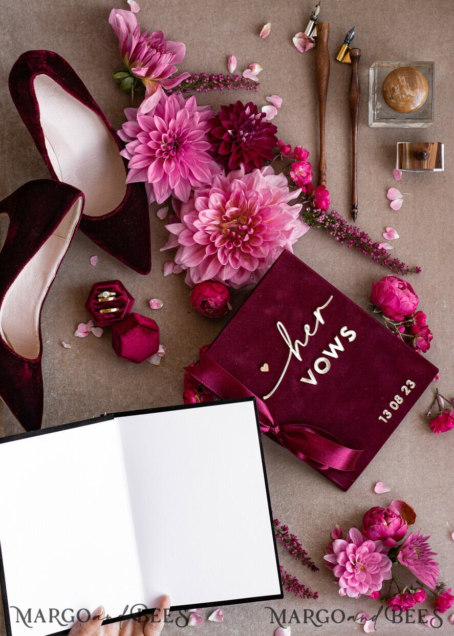 WEDDING VOWS Acrylic Clear Gold Maroon Bride and Black groom vow books, Burgundy wedding vow books set of two, Velvet Marsala personalized vow booklets, Golden Mirror his and her vow books, Acrylic Velvet Gold custom wedding vow cases, bridal shower gift