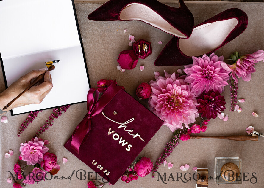 WEDDING VOWS Acrylic Clear Gold Maroon Bride and Black groom vow books, Burgundy wedding vow books set of two, Velvet Marsala personalized vow booklets, Golden Mirror his and her vow books, Acrylic Velvet Gold custom wedding vow cases, bridal shower gift