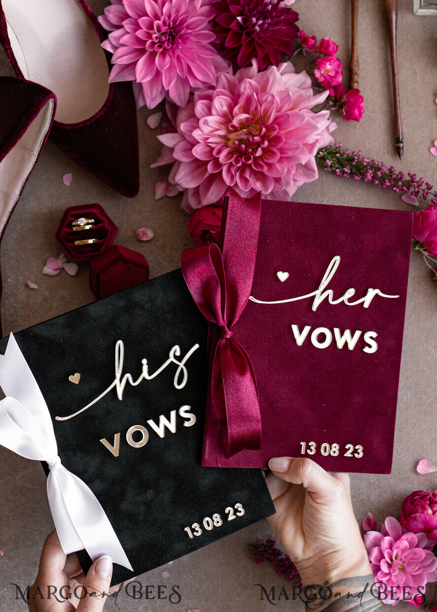 WEDDING VOWS Acrylic Clear Gold Maroon Bride and Black groom vow books, Burgundy wedding vow books set of two, Velvet Marsala personalized vow booklets, Golden Mirror his and her vow books, Acrylic Velvet Gold custom wedding vow cases, bridal shower gift