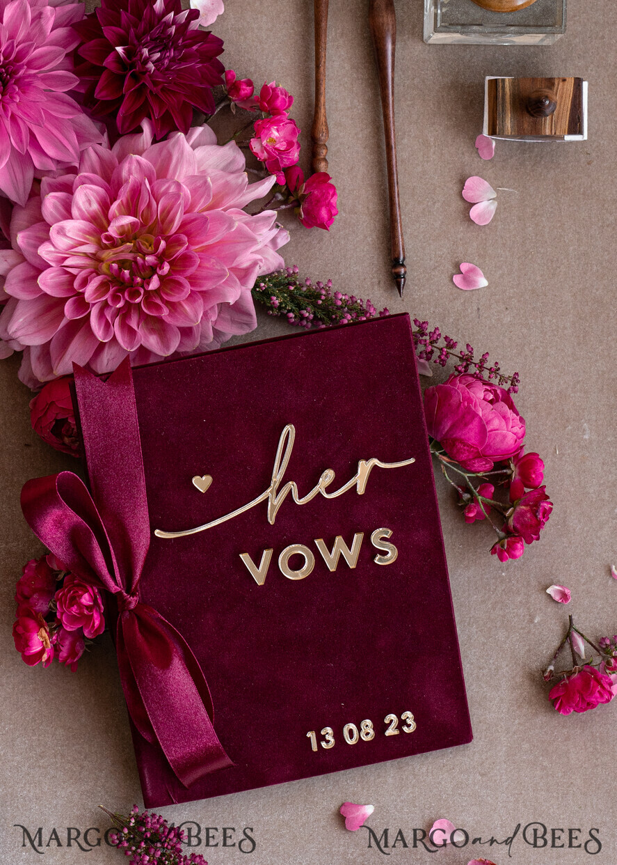 WEDDING VOWS Acrylic Clear Gold Maroon Bride and Black groom vow books, Burgundy wedding vow books set of two, Velvet Marsala personalized vow booklets, Golden Mirror his and her vow books, Acrylic Velvet Gold custom wedding vow cases, bridal shower gift