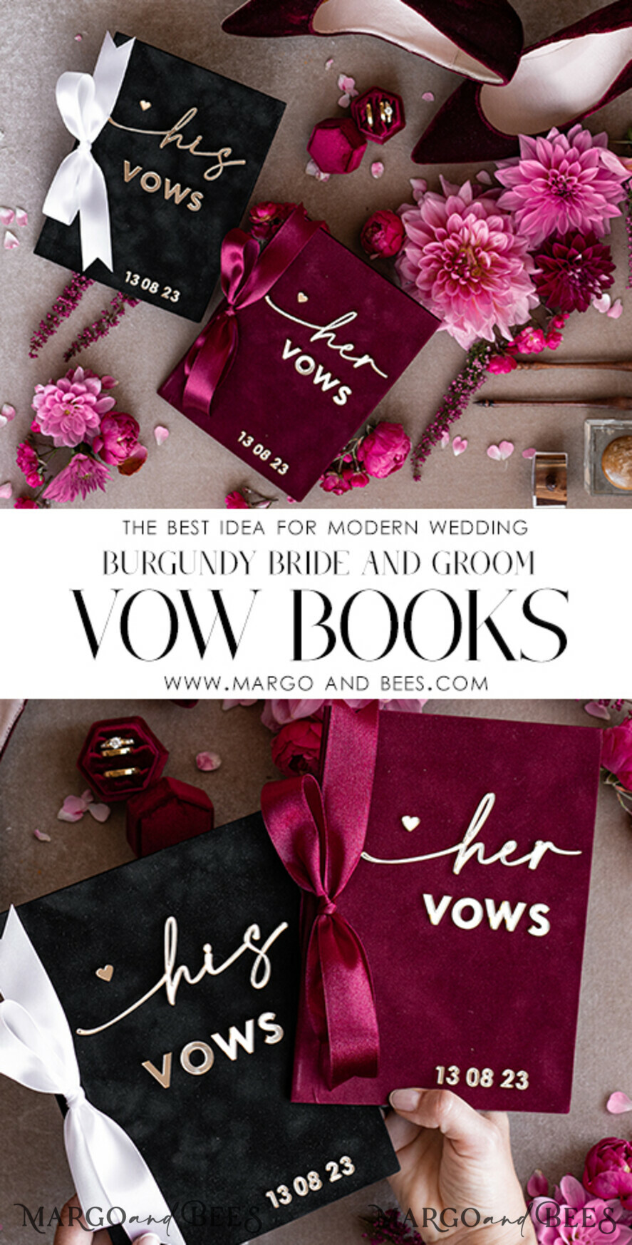 WEDDING VOWS Acrylic Clear Gold Maroon Bride and Black groom vow books, Burgundy wedding vow books set of two, Velvet Marsala personalized vow booklets, Golden Mirror his and her vow books, Acrylic Velvet Gold custom wedding vow cases, bridal shower gift