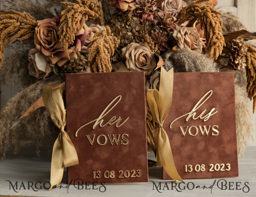 WEDDING VOWS Acrylic Clear Gold Terracotta Fall Bride and groom vow books, Burnt Orange wedding vow books set of two, Velvet rust personalized vow booklets, Golden Mirror his and her vow books, Acrylic Copper Gold custom wedding vow cases, bridal shower gift