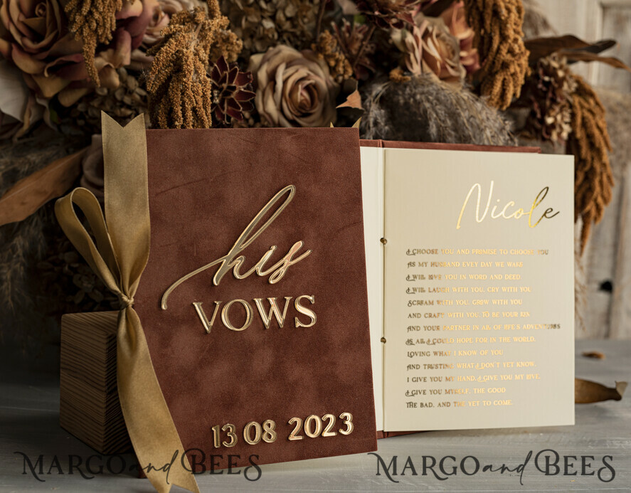 WEDDING VOWS Acrylic Clear Gold Terracotta Fall Bride and groom vow books, Burnt Orange wedding vow books set of two, Velvet rust personalized vow booklets, Golden Mirror his and her vow books, Acrylic Copper Gold custom wedding vow cases, bridal shower gift
