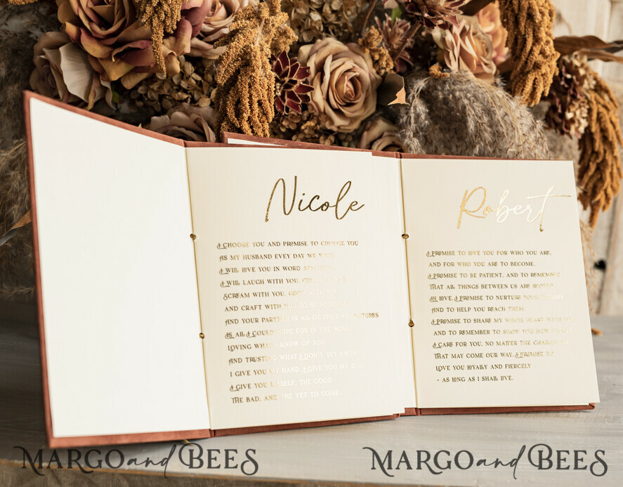 WEDDING VOWS Acrylic Clear Gold Terracotta Fall Bride and groom vow books, Burnt Orange wedding vow books set of two, Velvet rust personalized vow booklets, Golden Mirror his and her vow books, Acrylic Copper Gold custom wedding vow cases, bridal shower gift