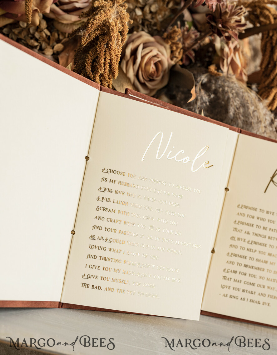 WEDDING VOWS Acrylic Clear Gold Terracotta Fall Bride and groom vow books, Burnt Orange wedding vow books set of two, Velvet rust personalized vow booklets, Golden Mirror his and her vow books, Acrylic Copper Gold custom wedding vow cases, bridal shower gift