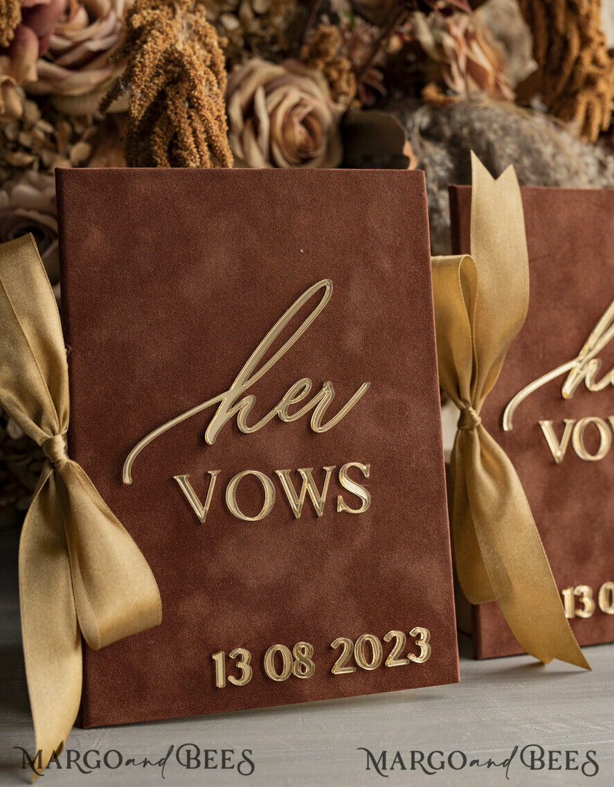 WEDDING VOWS Acrylic Clear Gold Terracotta Fall Bride and groom vow books, Burnt Orange wedding vow books set of two, Velvet rust personalized vow booklets, Golden Mirror his and her vow books, Acrylic Copper Gold custom wedding vow cases, bridal shower gift