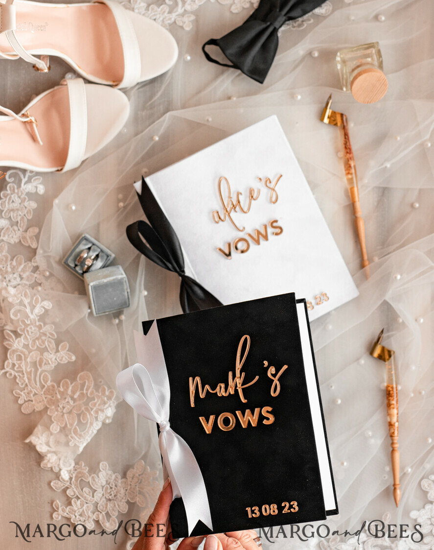 WEDDING VOWS Acrylic Clear Gold Elegant Classic Bride and groom vow books, Black White Gold wedding vow books set of two, Velvet personalized vow booklets, Golden Mirror his and her vow books, Acrylic His Hers Gold custom wedding vow cases, bridal shower gift