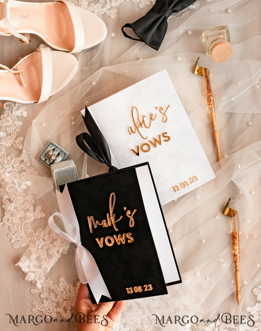 WEDDING VOWS Acrylic Clear Gold Elegant Classic Bride and groom vow books, Black White Gold wedding vow books set of two, Velvet personalized vow booklets, Golden Mirror his and her vow books, Acrylic His Hers Gold custom wedding vow cases, bridal shower gift