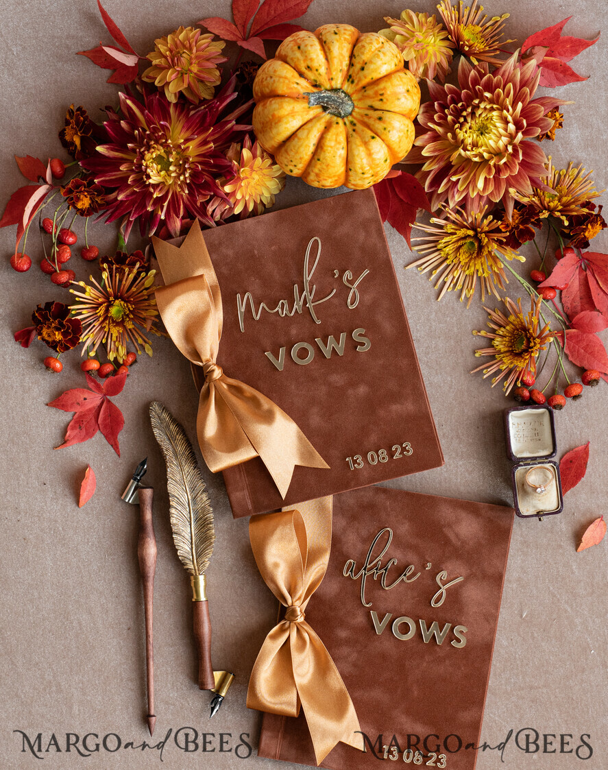 WEDDING VOWS Acrylic Clear Gold Terracotta Fall Bride and groom vow books, Burnt Orange wedding vow books set of two, Velvet rust personalized vow booklets, Golden Mirror his and her vow books, Acrylic Copper Gold custom wedding vow cases, bridal shower gift