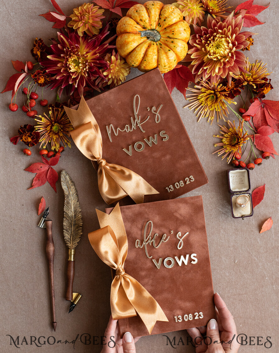 WEDDING VOWS Acrylic Clear Gold Terracotta Fall Bride and groom vow books, Burnt Orange wedding vow books set of two, Velvet rust personalized vow booklets, Golden Mirror his and her vow books, Acrylic Copper Gold custom wedding vow cases, bridal shower gift