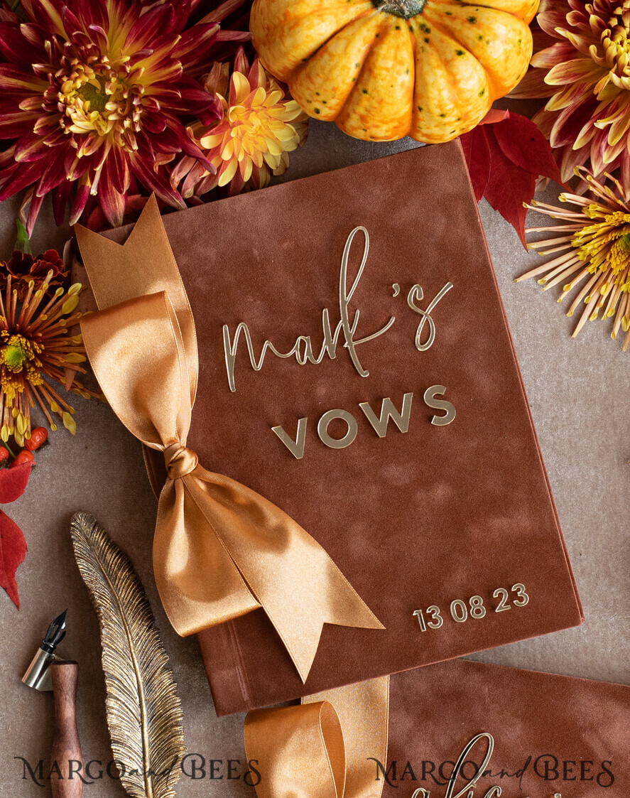 WEDDING VOWS Acrylic Clear Gold Terracotta Fall Bride and groom vow books, Burnt Orange wedding vow books set of two, Velvet rust personalized vow booklets, Golden Mirror his and her vow books, Acrylic Copper Gold custom wedding vow cases, bridal shower gift