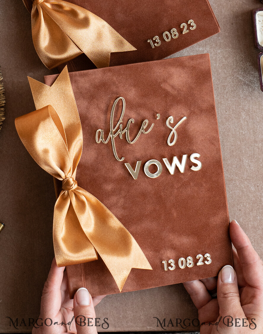 WEDDING VOWS Acrylic Clear Gold Terracotta Fall Bride and groom vow books, Burnt Orange wedding vow books set of two, Velvet rust personalized vow booklets, Golden Mirror his and her vow books, Acrylic Copper Gold custom wedding vow cases, bridal shower gift