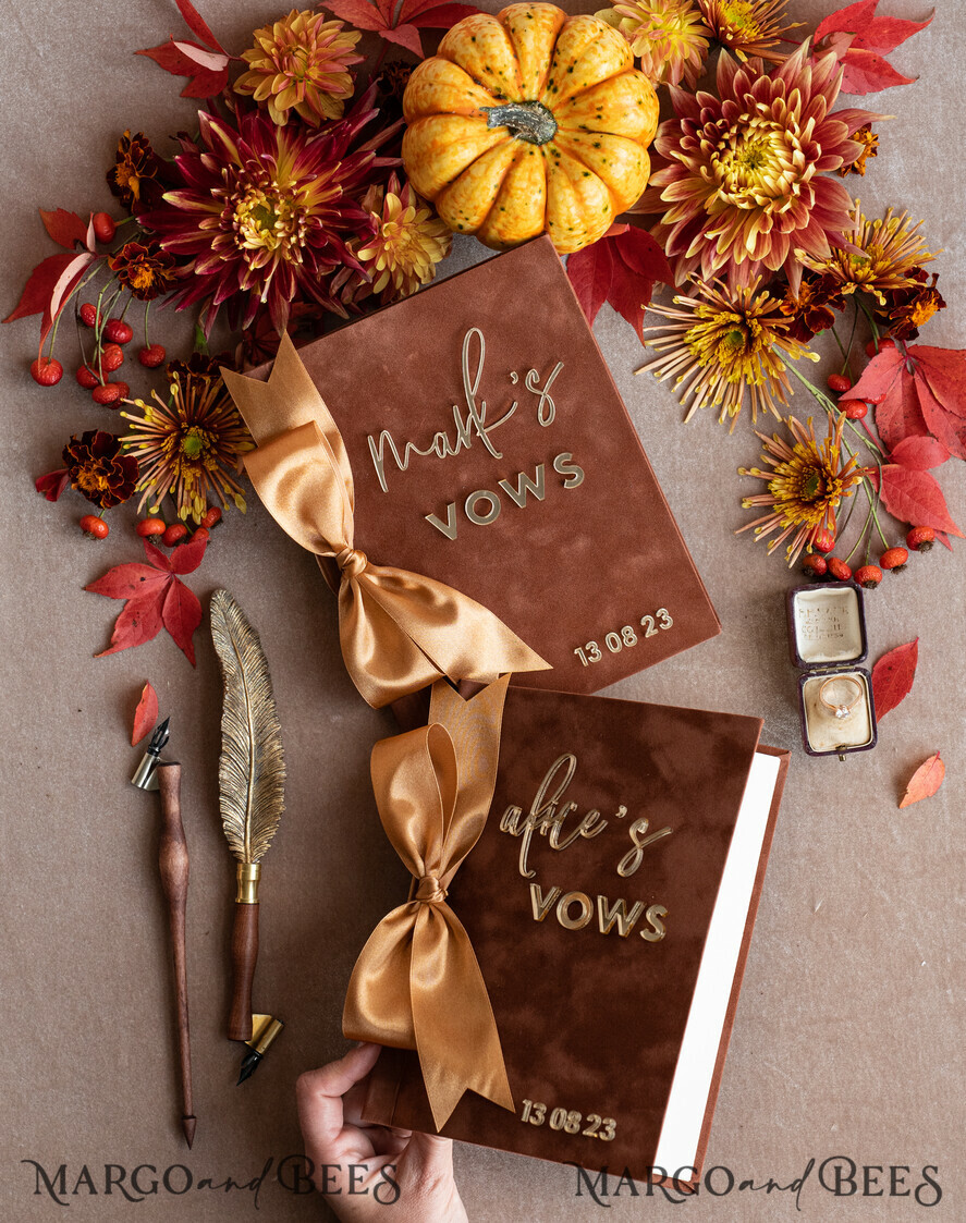 WEDDING VOWS Acrylic Clear Gold Terracotta Fall Bride and groom vow books, Burnt Orange wedding vow books set of two, Velvet rust personalized vow booklets, Golden Mirror his and her vow books, Acrylic Copper Gold custom wedding vow cases, bridal shower gift