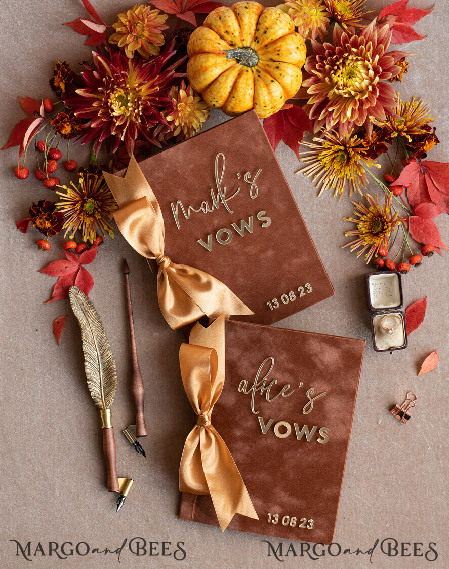 WEDDING VOWS Acrylic Clear Gold Terracotta Fall Bride and groom vow books, Burnt Orange wedding vow books set of two, Velvet rust personalized vow booklets, Golden Mirror his and her vow books, Acrylic Copper Gold custom wedding vow cases, bridal shower gift