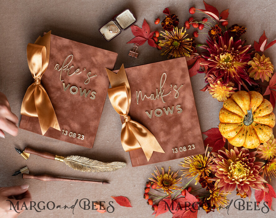 WEDDING VOWS Acrylic Clear Gold Terracotta Fall Bride and groom vow books, Burnt Orange wedding vow books set of two, Velvet rust personalized vow booklets, Golden Mirror his and her vow books, Acrylic Copper Gold custom wedding vow cases, bridal shower gift