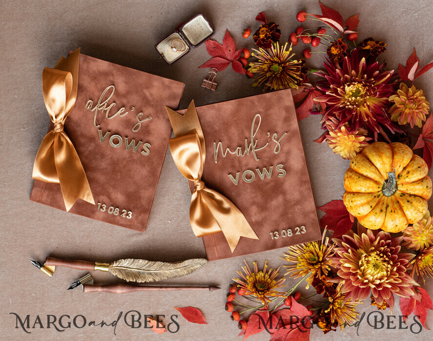 WEDDING VOWS Acrylic Clear Gold Terracotta Fall Bride and groom vow books, Burnt Orange wedding vow books set of two, Velvet rust personalized vow booklets, Golden Mirror his and her vow books, Acrylic Copper Gold custom wedding vow cases, bridal shower gift