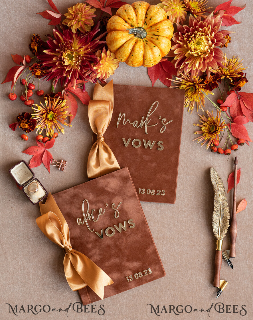 WEDDING VOWS Acrylic Clear Gold Terracotta Fall Bride and groom vow books, Burnt Orange wedding vow books set of two, Velvet rust personalized vow booklets, Golden Mirror his and her vow books, Acrylic Copper Gold custom wedding vow cases, bridal shower gift
