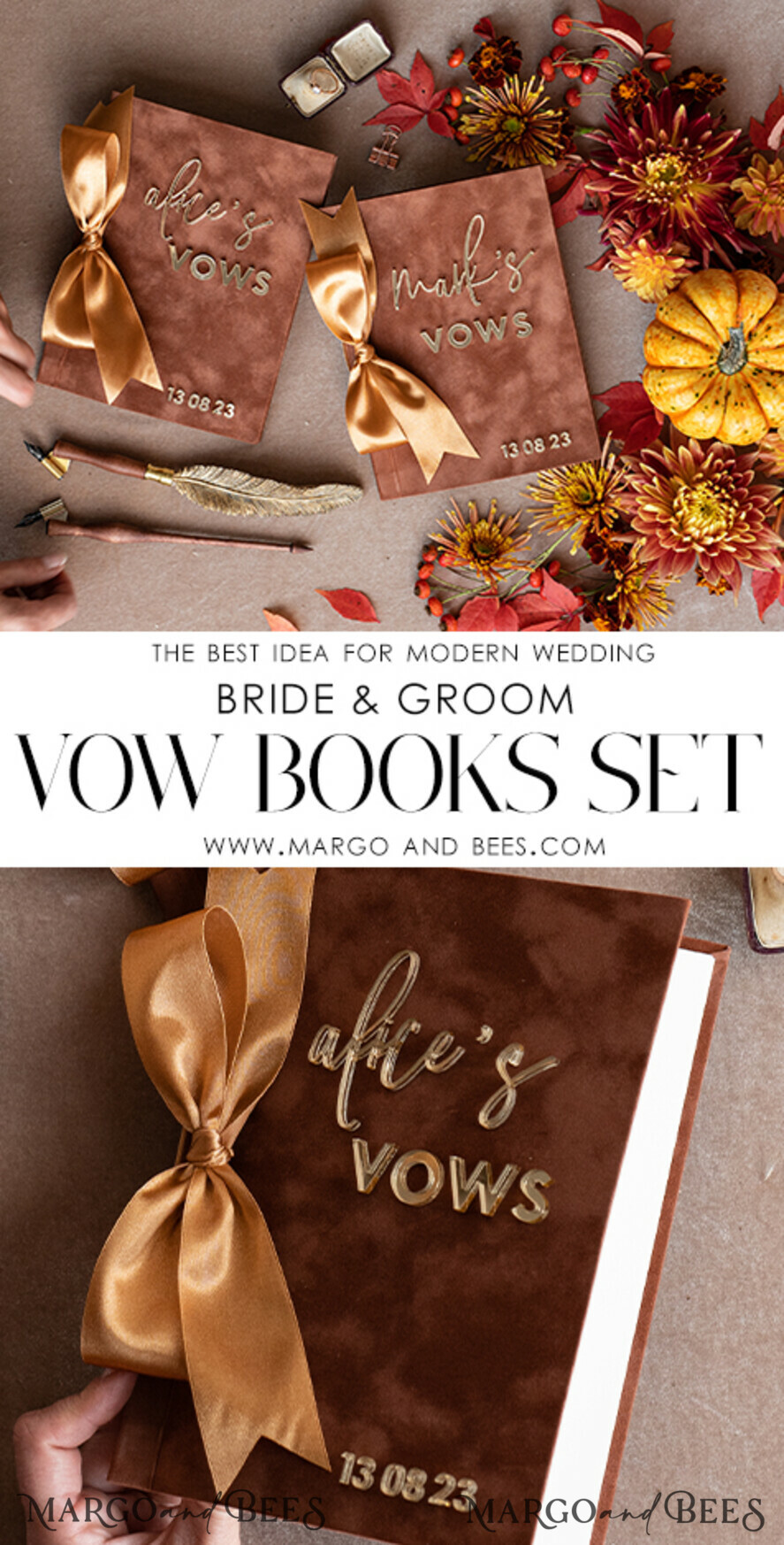 WEDDING VOWS Acrylic Clear Gold Terracotta Fall Bride and groom vow books, Burnt Orange wedding vow books set of two, Velvet rust personalized vow booklets, Golden Mirror his and her vow books, Acrylic Copper Gold custom wedding vow cases, bridal shower gift
