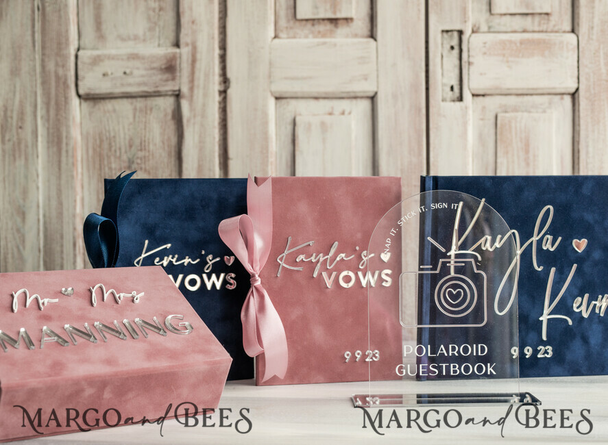 WEDDING VOWS Acrylic Clear Gold Bride and groom vow books, navy blue and blush wedding vow books, personalized vow booklets, his and her vow books, custom wedding vow cases, bridal shower gift