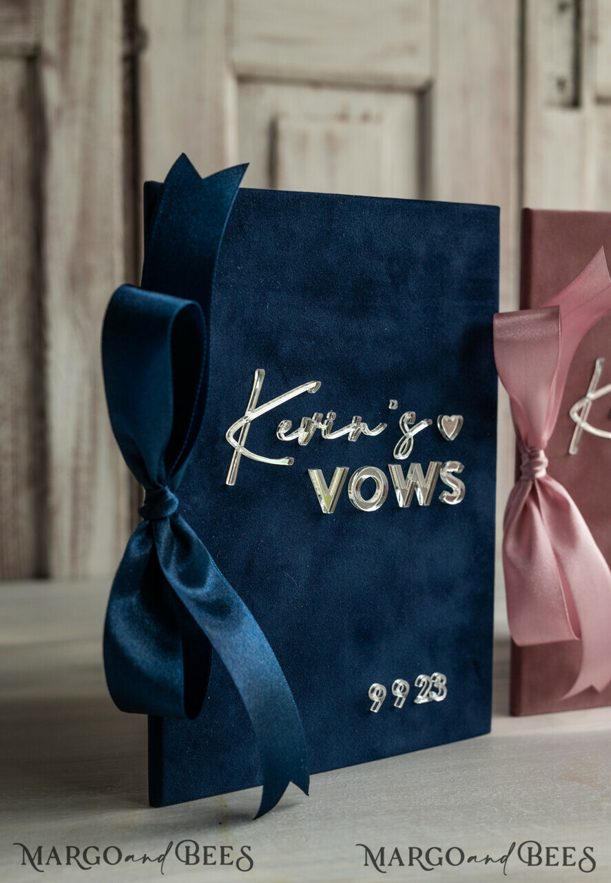 WEDDING VOWS Acrylic Clear Gold Bride and groom vow books, navy blue and blush wedding vow books, personalized vow booklets, his and her vow books, custom wedding vow cases, bridal shower gift