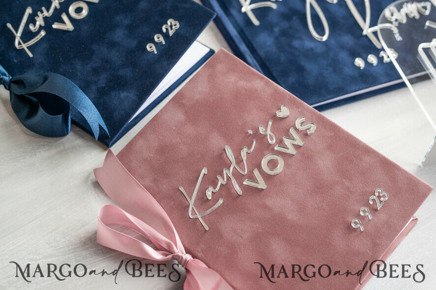 WEDDING VOWS Acrylic Clear Gold Bride and groom vow books, navy blue and blush wedding vow books, personalized vow booklets, his and her vow books, custom wedding vow cases, bridal shower gift