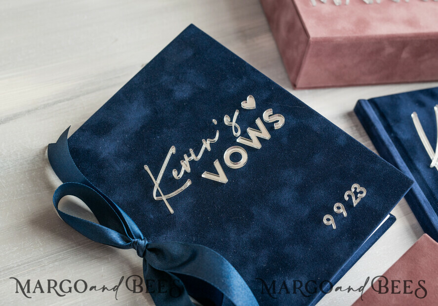 WEDDING VOWS Acrylic Clear Gold Bride and groom vow books, navy blue and blush wedding vow books, personalized vow booklets, his and her vow books, custom wedding vow cases, bridal shower gift