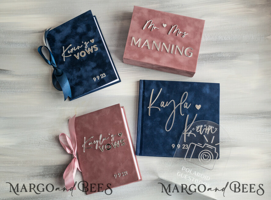 WEDDING VOWS Acrylic Clear Gold Bride and groom vow books, navy blue and blush wedding vow books, personalized vow booklets, his and her vow books, custom wedding vow cases, bridal shower gift