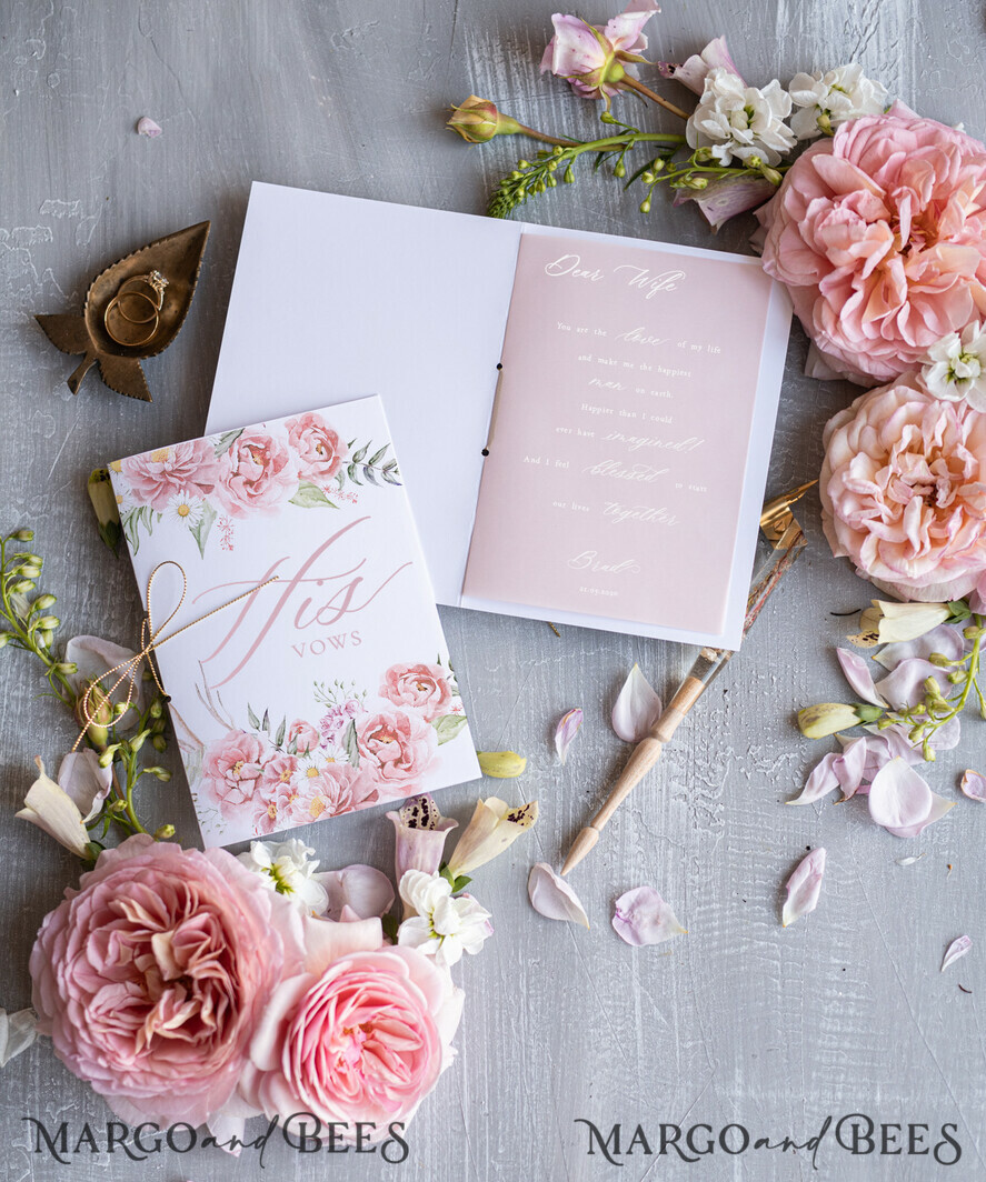 WEDDING VOWS modern Wedding vows custom card, Personalized Wedding Vow Booklets, Personalised Wedding Vow Books, Custom Vow Books, Pink Floral Wedding Vows Book