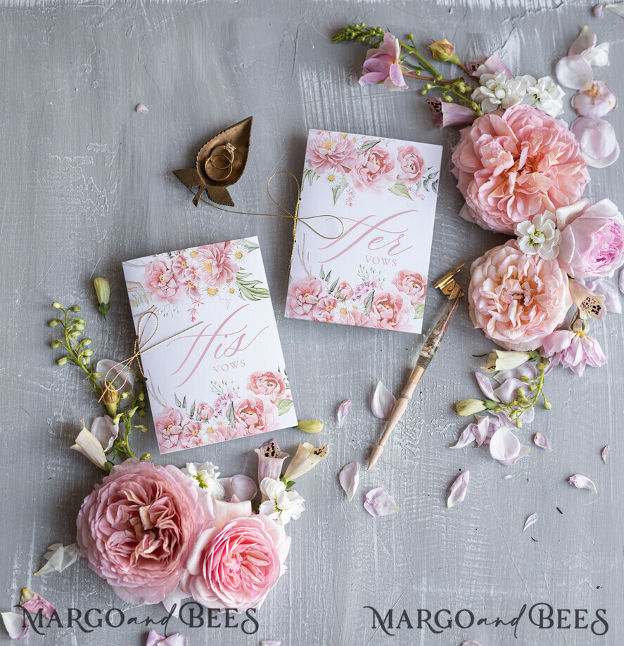 WEDDING VOWS modern Wedding vows custom card, Personalized Wedding Vow Booklets, Personalised Wedding Vow Books, Custom Vow Books, Pink Floral Wedding Vows Book