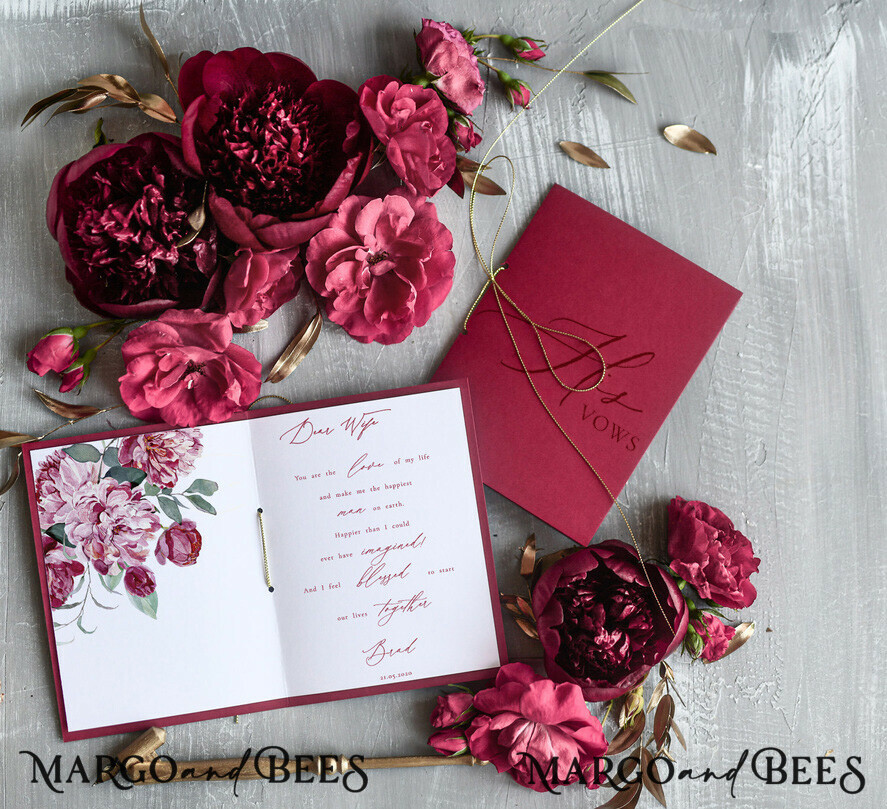 WEDDING VOWS modern Modern Wedding vows, Personalized Wedding Vow Booklets, Personalised Wedding Vow Books, Custom Vow Books, Burgundy Floral Wedding Vows Book