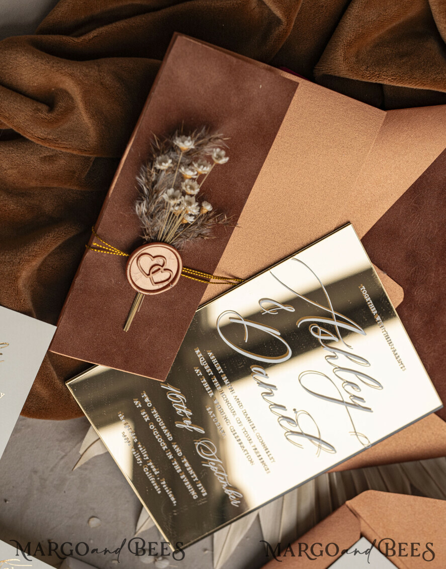 SAMPLING SERVICE samples Sample, bespoke sample set Fall Mirror gold Wedding Invitations, Elegant Terracotta Wedding Cards, Burnt orange Acrylic Wedding Invites, Mirror Gold Plexi Wedding Invitation Suite
