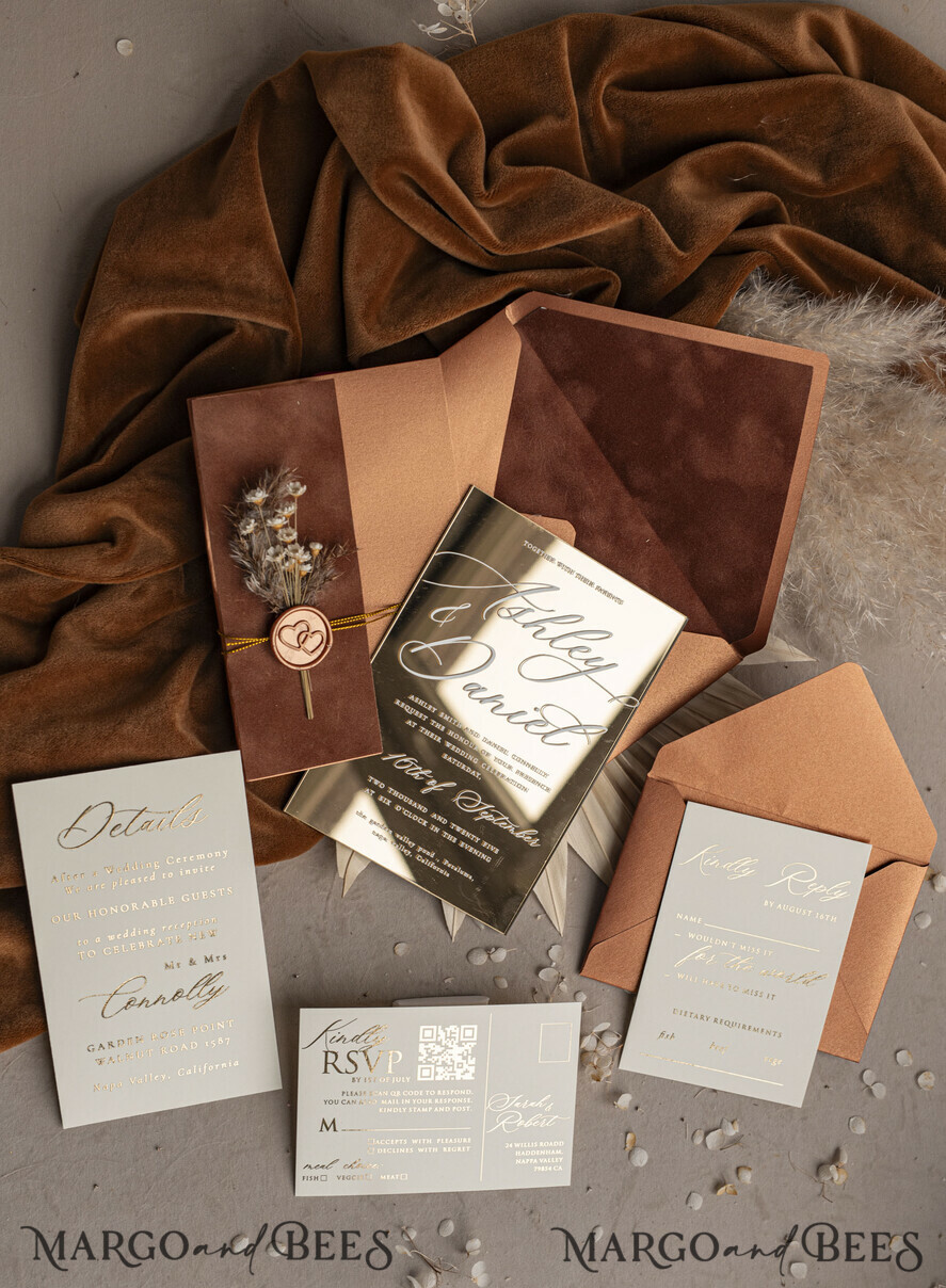 SAMPLING SERVICE samples Sample, bespoke sample set Fall Mirror gold Wedding Invitations, Elegant Terracotta Wedding Cards, Burnt orange Acrylic Wedding Invites, Mirror Gold Plexi Wedding Invitation Suite