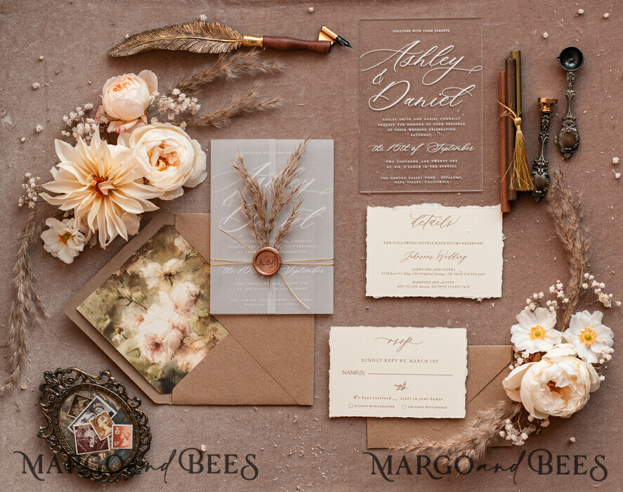 SAMPLING SERVICE samples Ivory Eco wedding Invitation Sample, handmade sample set, Boho Pampas wedding invitation samples, Acrylic invites sample set