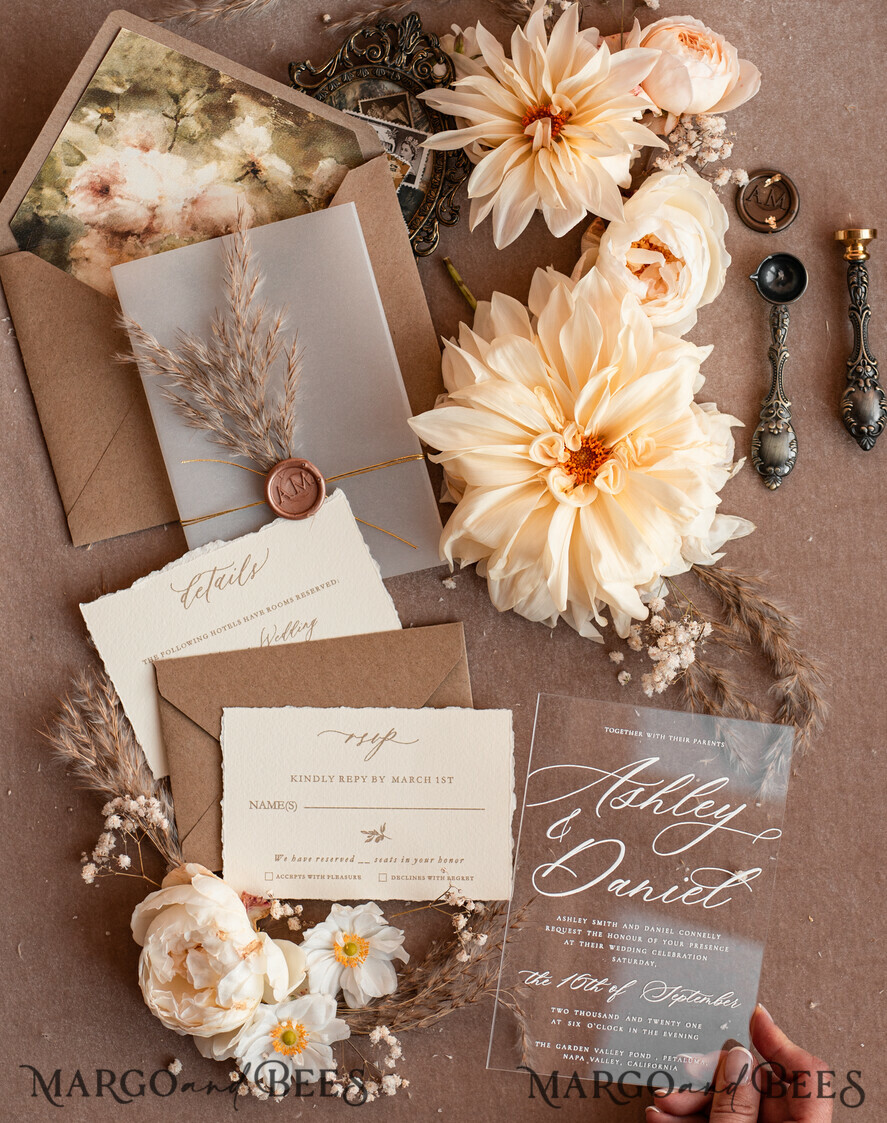 SAMPLING SERVICE samples Ivory Eco wedding Invitation Sample, handmade sample set, Boho Pampas wedding invitation samples, Acrylic invites sample set