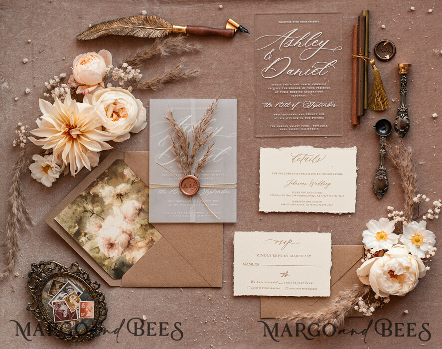 SAMPLING SERVICE samples Ivory Eco wedding Invitation Sample, handmade sample set, Boho Pampas wedding invitation samples, Acrylic invites sample set