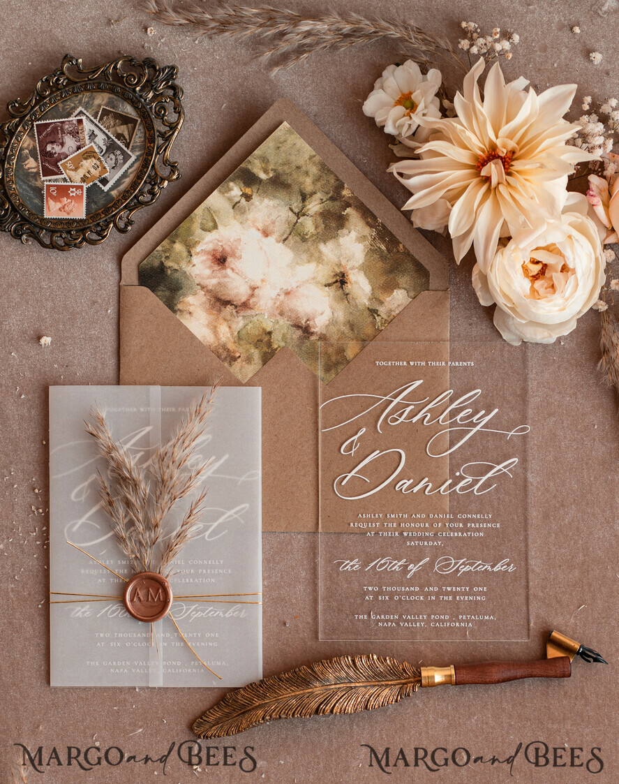 SAMPLING SERVICE samples Ivory Eco wedding Invitation Sample, handmade sample set, Boho Pampas wedding invitation samples, Acrylic invites sample set