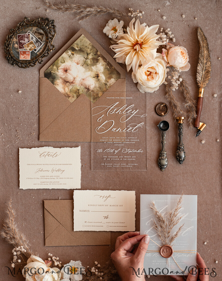 SAMPLING SERVICE samples Ivory Eco wedding Invitation Sample, handmade sample set, Boho Pampas wedding invitation samples, Acrylic invites sample set