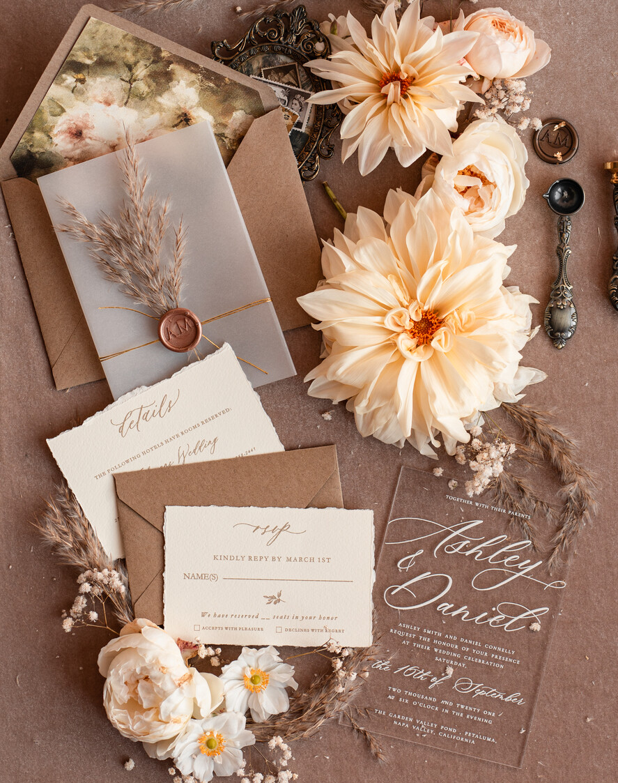 SAMPLING SERVICE samples Ivory Eco wedding Invitation Sample, handmade sample set, Boho Pampas wedding invitation samples, Acrylic invites sample set