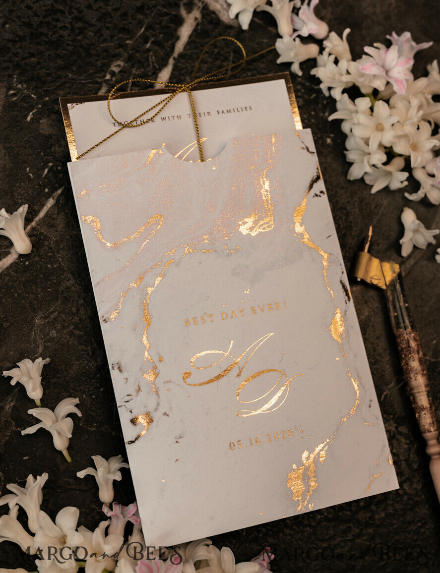 SAMPLING SERVICE samples Gold Marble wedding Invitation Sample, luxury handmade sample set, Gold Foil wedding invitation, pocket marble gold invites sample set