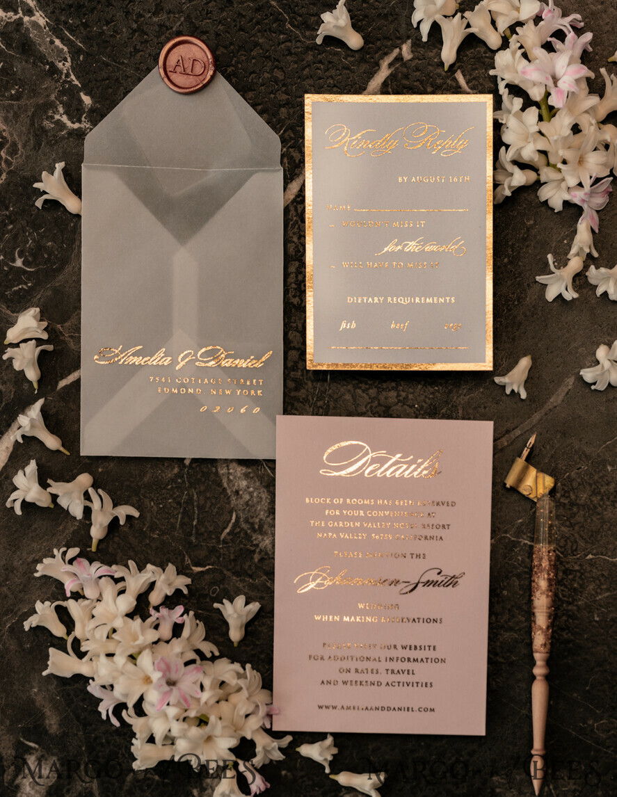 SAMPLING SERVICE samples Gold Marble wedding Invitation Sample, luxury handmade sample set, Gold Foil wedding invitation, pocket marble gold invites sample set