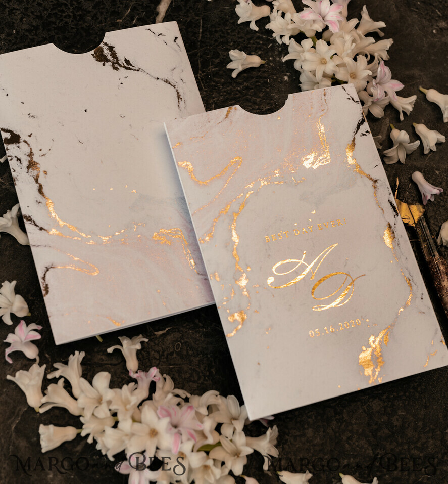 SAMPLING SERVICE samples Gold Marble wedding Invitation Sample, luxury handmade sample set, Gold Foil wedding invitation, pocket marble gold invites sample set