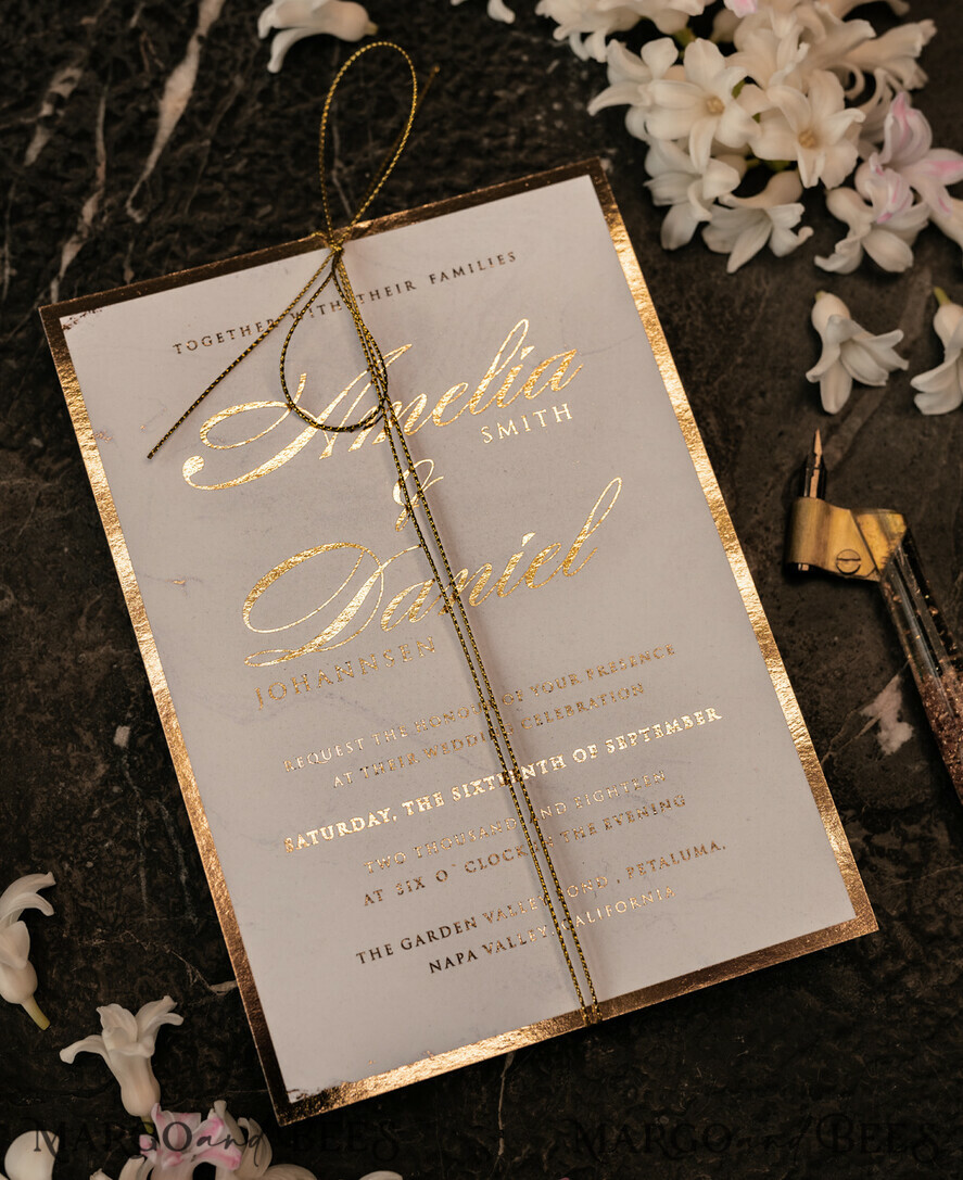 SAMPLING SERVICE samples Gold Marble wedding Invitation Sample, luxury handmade sample set, Gold Foil wedding invitation, pocket marble gold invites sample set