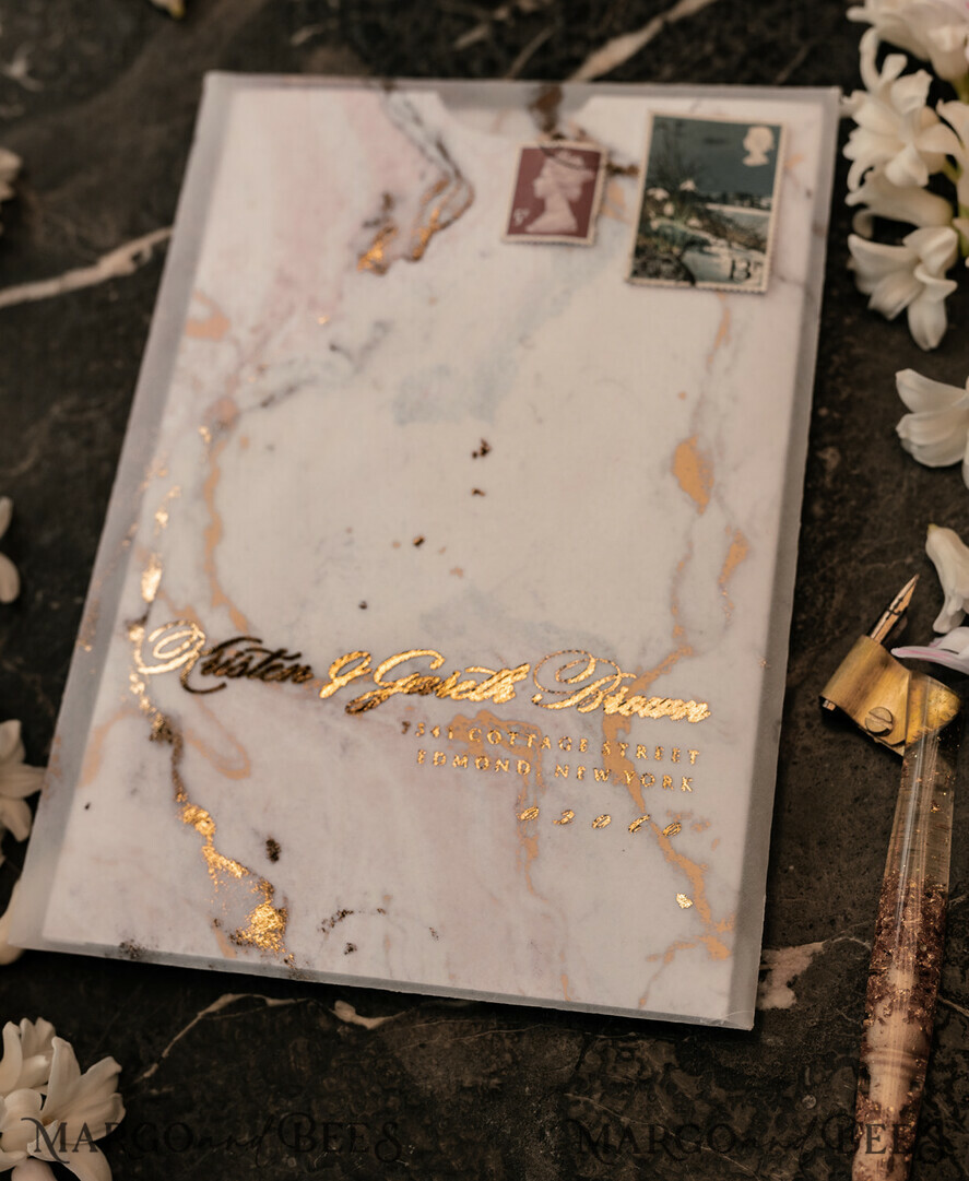 SAMPLING SERVICE samples Gold Marble wedding Invitation Sample, luxury handmade sample set, Gold Foil wedding invitation, pocket marble gold invites sample set